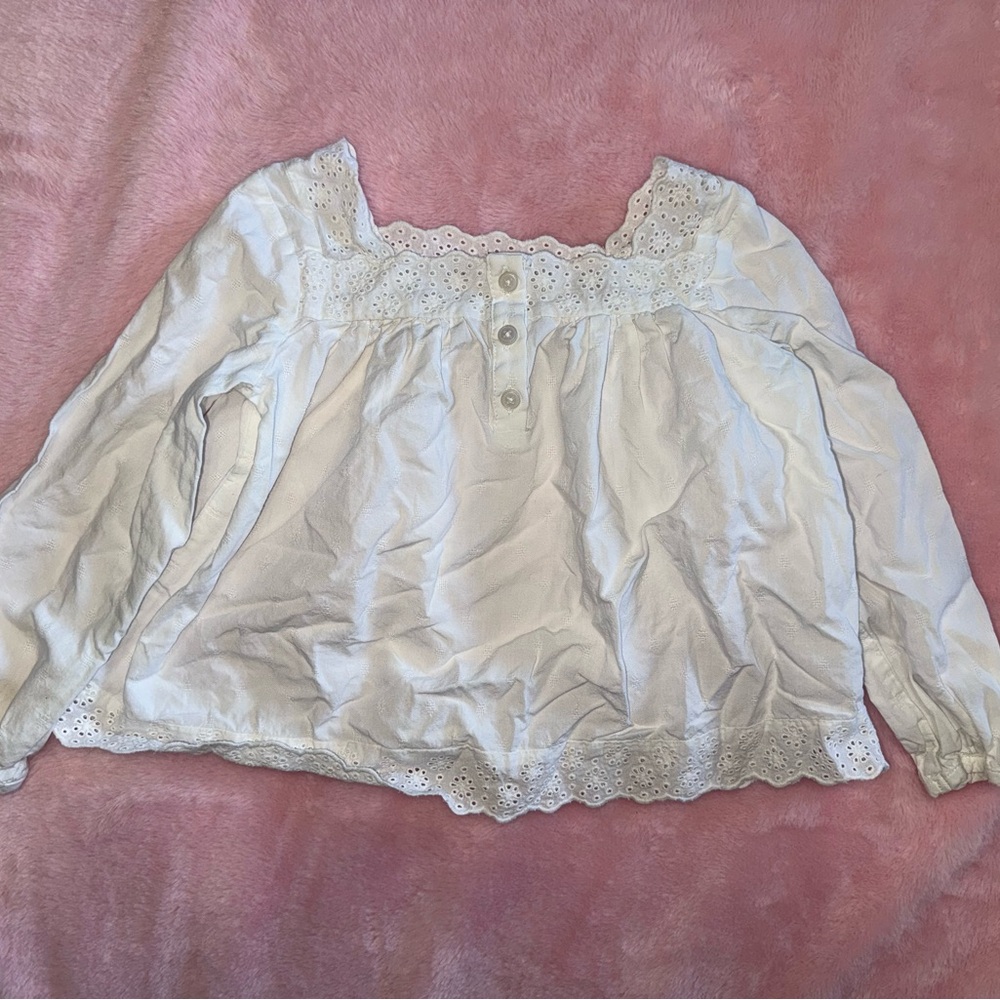 Girls' White Eyelet Long-Sleeve Top